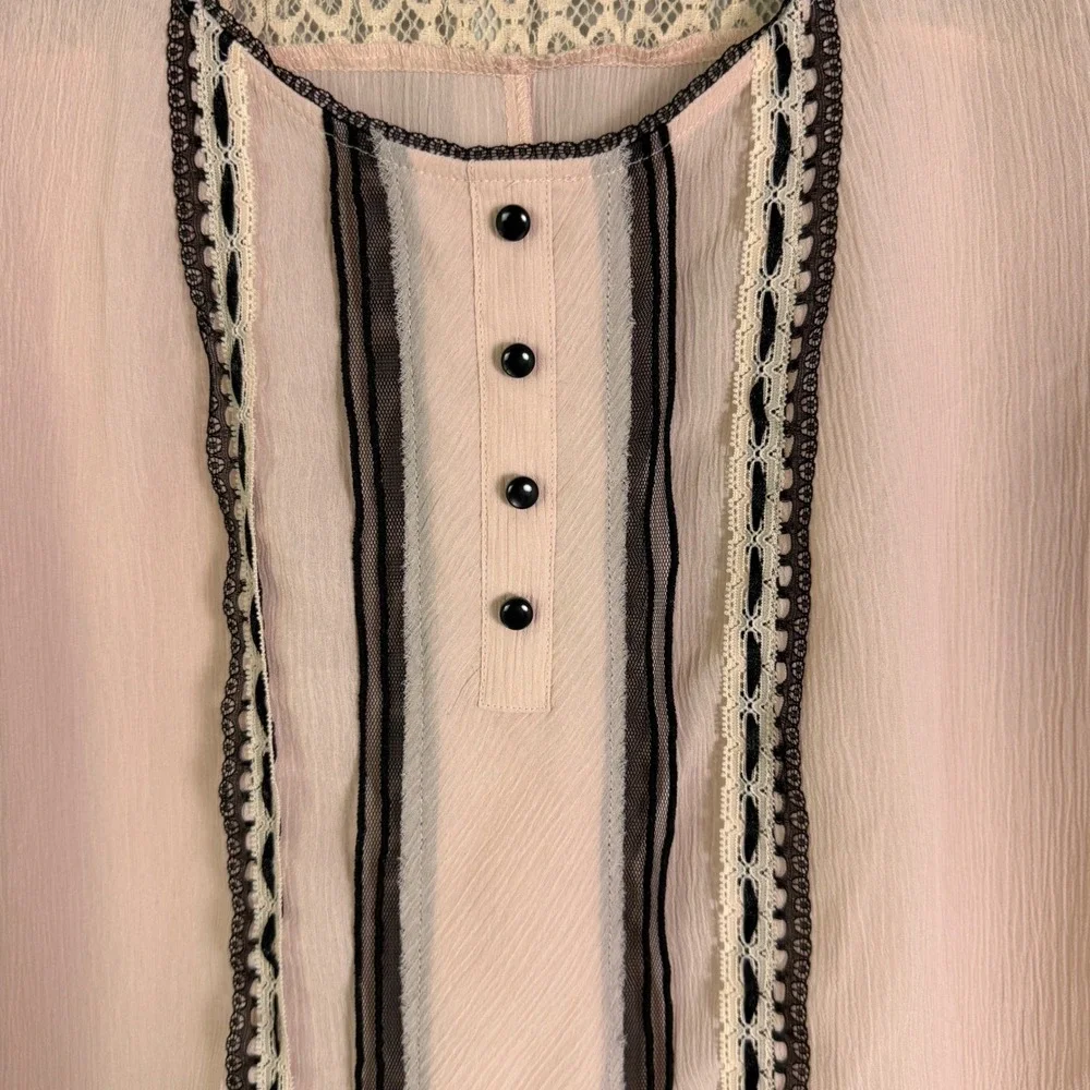y2k y210 Candies Blouse Womens sz L Pink Cottagecore Coquette Feminine Lace Trim